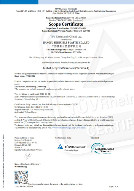 Lembaran PVC dengan Sijil GRS